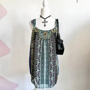 ECI New York Beaded Tank Top Y2K 2000s Boho Bohemian Retro Glam Large‎